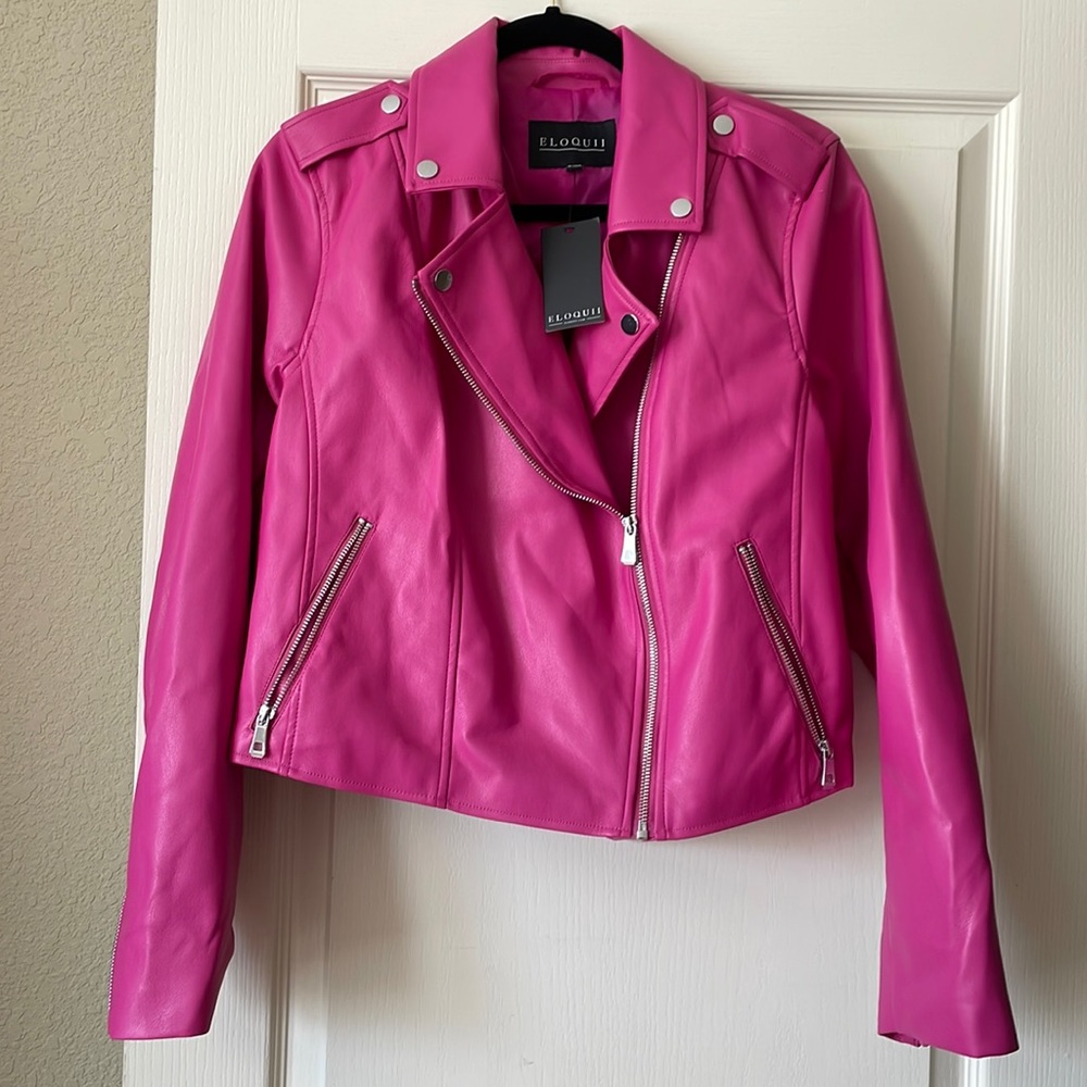NWT Fuchsia Pink Faux Leather Bomber Jacket